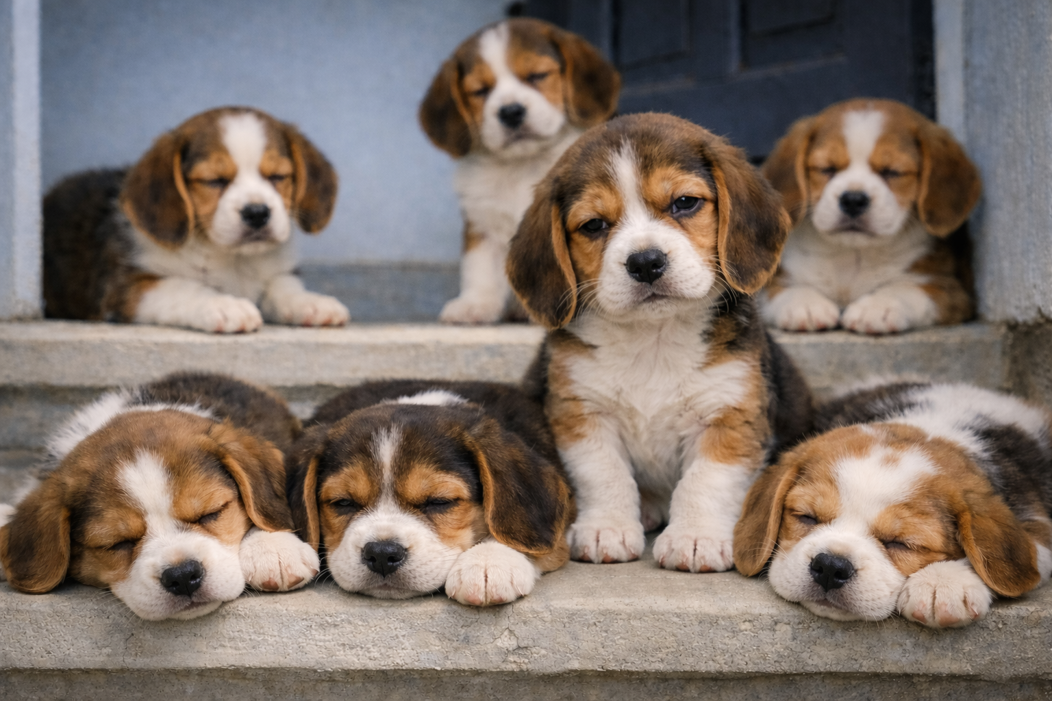 Camada de perros beagle en exterior
