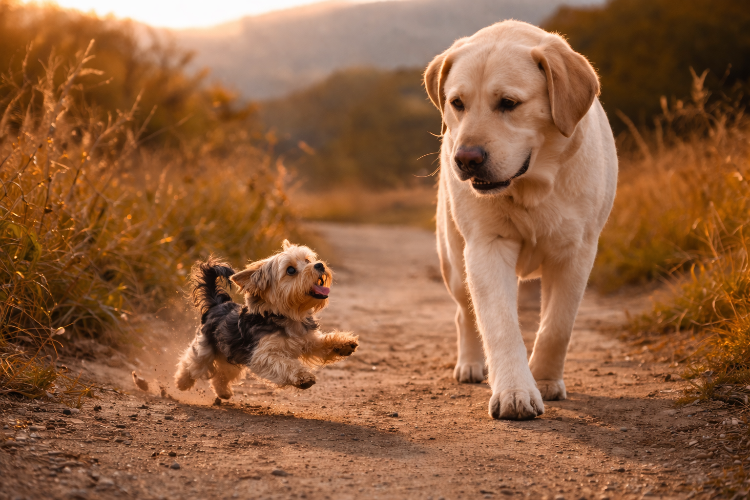 Perros jugando en el campo