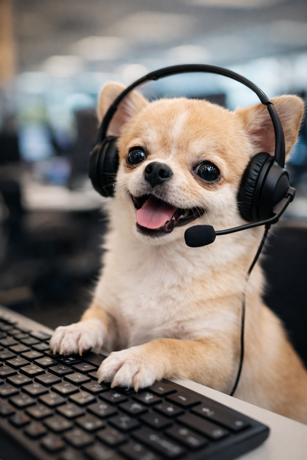 Chihuahua en un Call Center atendiendo llamadas
